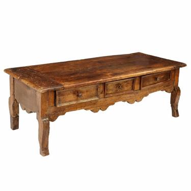 Rustic 19th Century French Provincial Carved Walnut Coffee Table, Repurposed Antique French Country Farmhouse Harvest Table 
