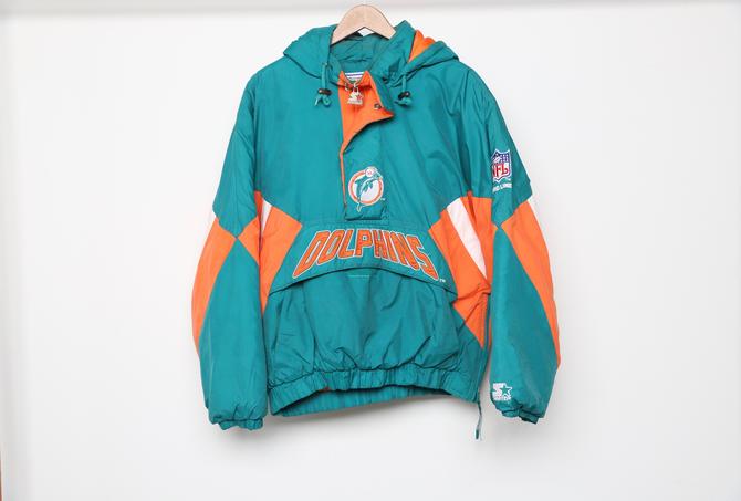 VINTAGE STARTER PRO LINE MIAMI DOLPHINS FULL ZIPP WITH HOOD WINTER JACKET  SIZE L