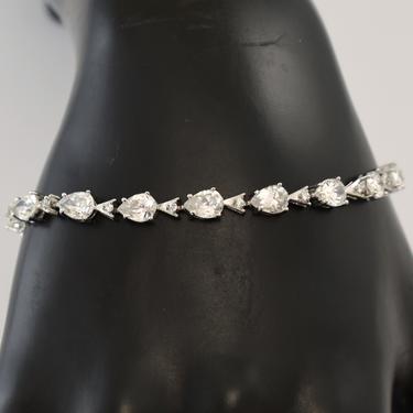 90's Ross-Simons 925 silver cubic zirconia icy bling bracelet, edgy clear pear &amp; round CZs sterling statement bracelet 