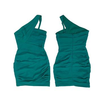 Y2K Sea Green One Shoulder Mini Dress XS, Ruched Bodycon Sexy Short Cocktail Club, 2000s Clothes Women, Vintage Clothing NWT BCBG Maxazria 