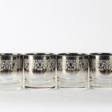 Vintage Whiskey Glassware, Dorothy Thorpe, Platinum Glassware, Sliver Rim Glassware, Whiskey Glassware, Vintage, Set of 4 