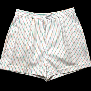 Vintage 1980s Women's Cotton Striped Shorts ~ measure 30 Waist ~ High Waisted ~ Summer / Lightweight ~ Made in Japan 