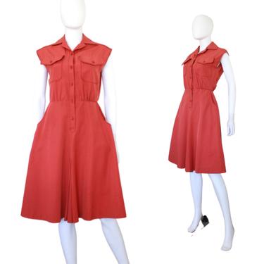 1970s Terra Cotta Red Dress - 1970s Red Dress - 1970s Sleeveless Dress - 1970s Red Day Dress - 1970s Fall Dress - 70s Dress | Size Small 