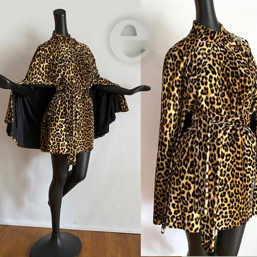 Ultimate Vintage 50s 60s Leopard Cape • Rare Belted with Pockets  Animal Print Thick Velvet style Faux Rur • Sexy Rockabilly Pin Up Couture 