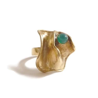 Modernist Vermeil and Chrysoprase Ring Scandinavian Finland Mid Century 