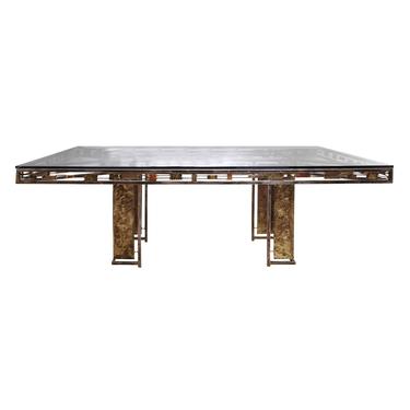 Silas Seandel Sculptural Steel Table with Glass Top 1970s (Signed)