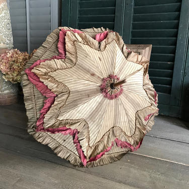 Antique Silk Parasol, Bamboo Handle, Victorian 