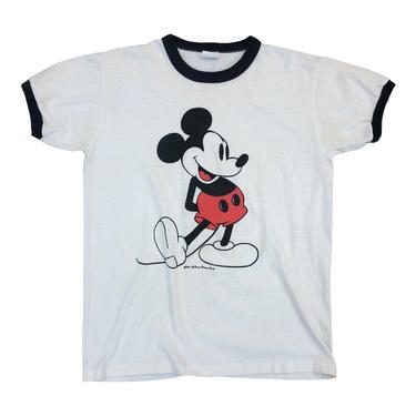 Vintage VTG 1970s 70s Disney Mickey Mouse White Graphic Ringer T Shirt 