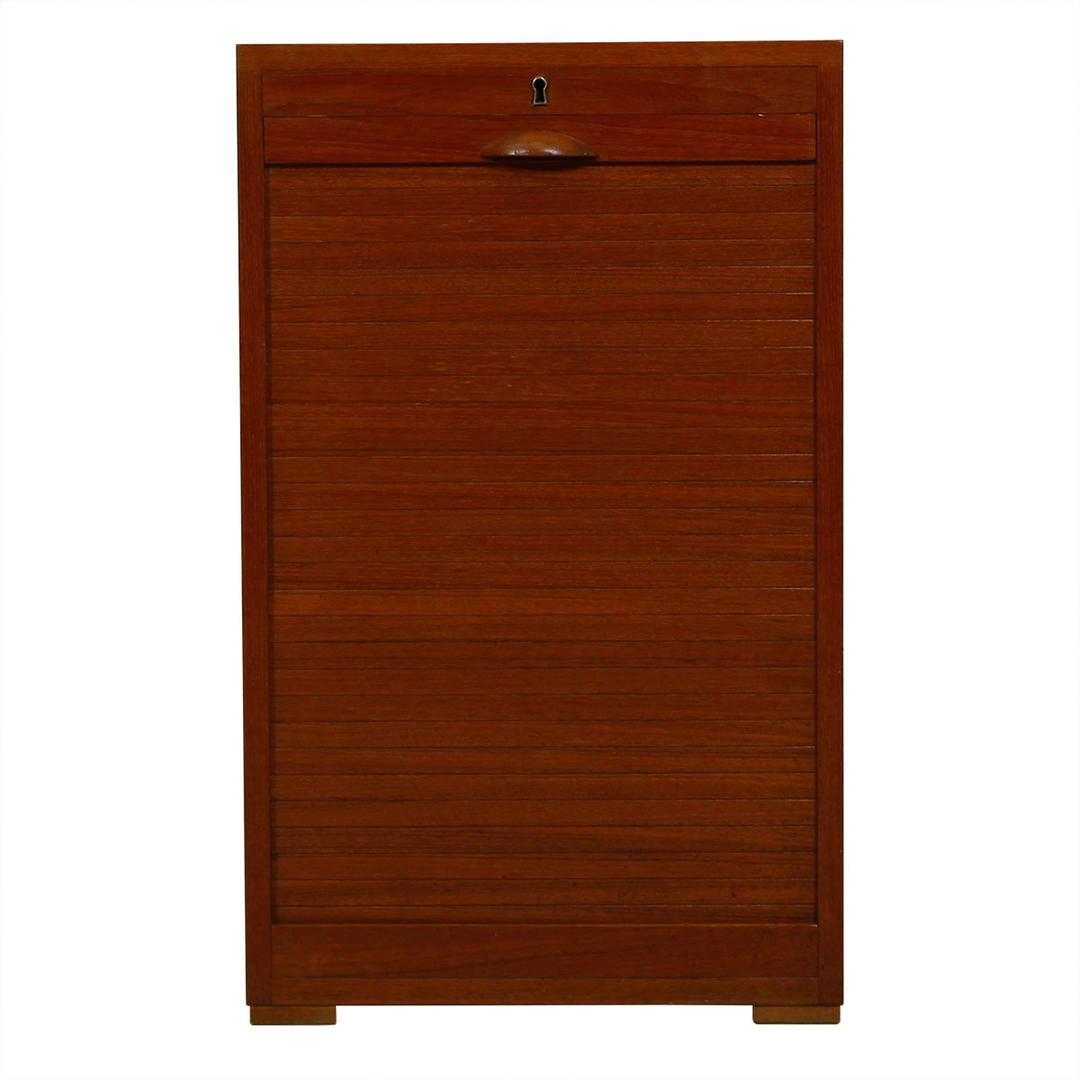 Early Petite Danish Teak Locking Tambour Door Filing w