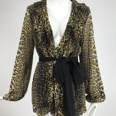 Jean Paul Gaultier Soleil Leopard Print Mesh Ruffle Trim Leopard Print Jacket