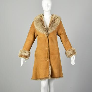XS Shearling Coat Brown Leather Suede Jacket Bohemian Boho Winter Jacket 