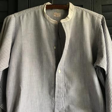 French Edwardian Chemise, Mens Dress Shirt, French Cuff, Indigo Stripe Cotton, 100k Chemises Original Paris Label 
