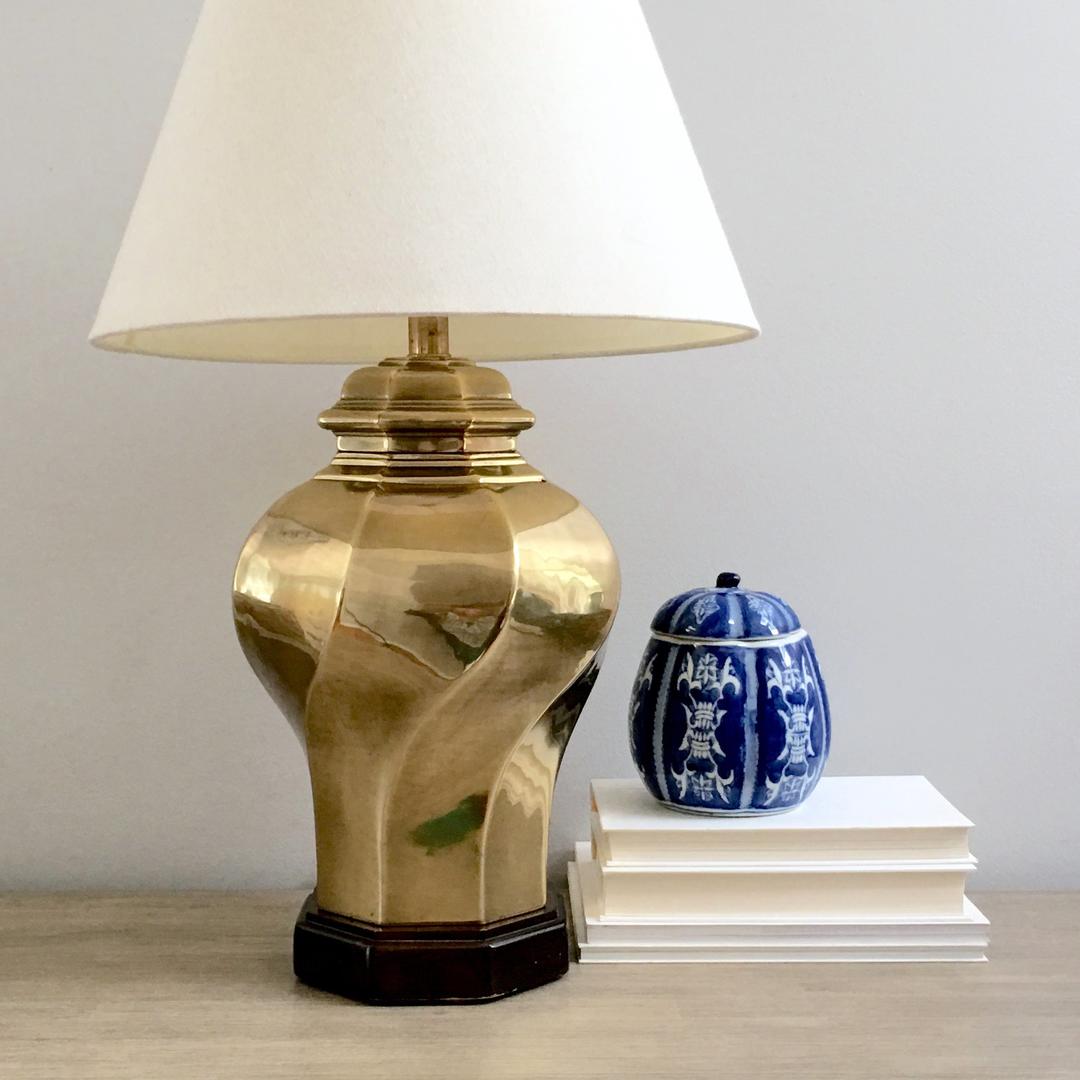 Vintage Brass Ginger Jar Lamp Gold Swirl Table Lamp Chinoiserie Mod