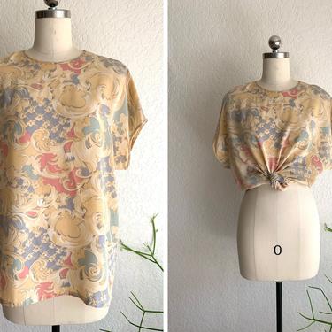 Vintage Pastel Silk Blouse | Size M/L 