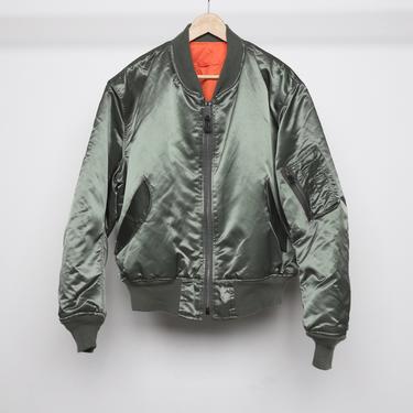 vintage reversible BOMBER jacket FLYER'S coat men's vintage OLIVE green military style -- size xl 