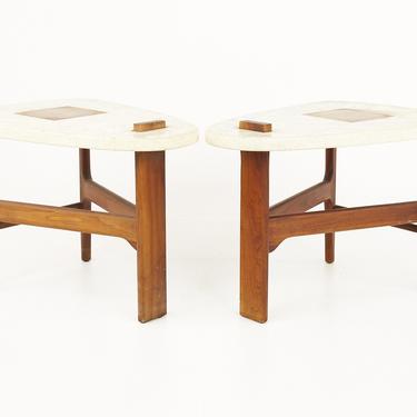 Harvey Probber Style Mid Century Walnut Side End Tables - Pair - mcm 