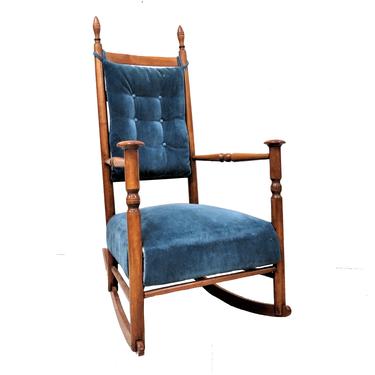 Wooden Rocking Chair | Antique Solid Wood Ladder Back Mushroom Arm Rocker 