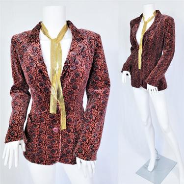 1970's Burgundy Velvet Paisley Print Cotton Velvet Blazer I Suit Coat I Jacket I Sz Med 