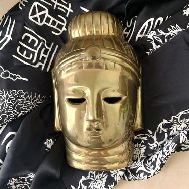 Vintage Brass Wall Decor, Geisha Mask, Asian Inspired, Wall Hanging 