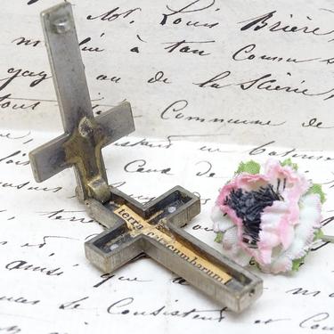 Antique Italian Crucifix with Catacombe Relic in Cross Reliquary, ROMA Italy 