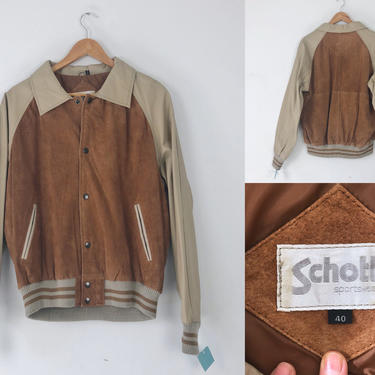 1980s/90s Vintage Deadstock Schott Suede and Leather Baseball Jacket - Size M/L by HighEnergyVintage