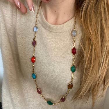 Pretty Multi-Colored Poured Glass Gold Chain Charm Necklace