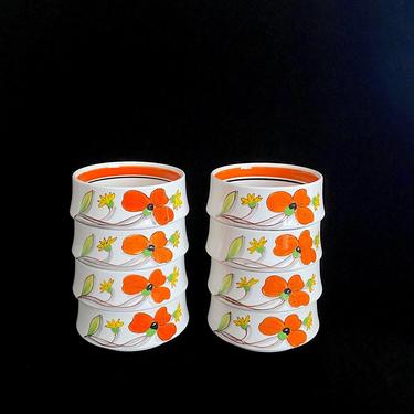 Vintage 1960s Mid Century Modern Hand Painted Italian Pottery 4.75&amp;quot; Bowls with Floral Theme MANCIOLI K.15/P 71/19 Italy Ceramic 