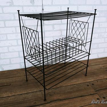 Mid Century Black 3 Tier Wire Record Rack Record Player Holder 