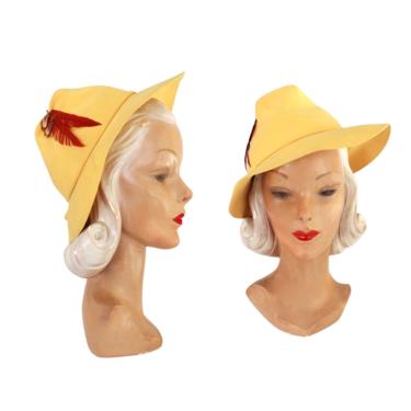 1940s Yellow Fedora - Vintage Yellow Fedora - 1940s Womens Yellow Fedora - 1940s Womens Fedora - 1940s Yellow Hat - Womens Yellow - 40s Hat 