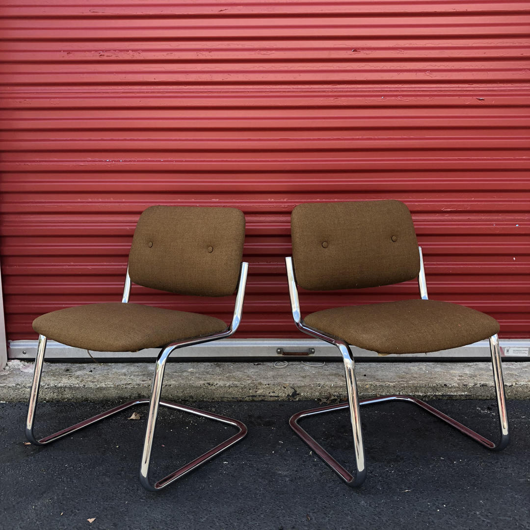 Pair of Cantilever Chairs with Vintage Upholstery Asbury Park Vintage