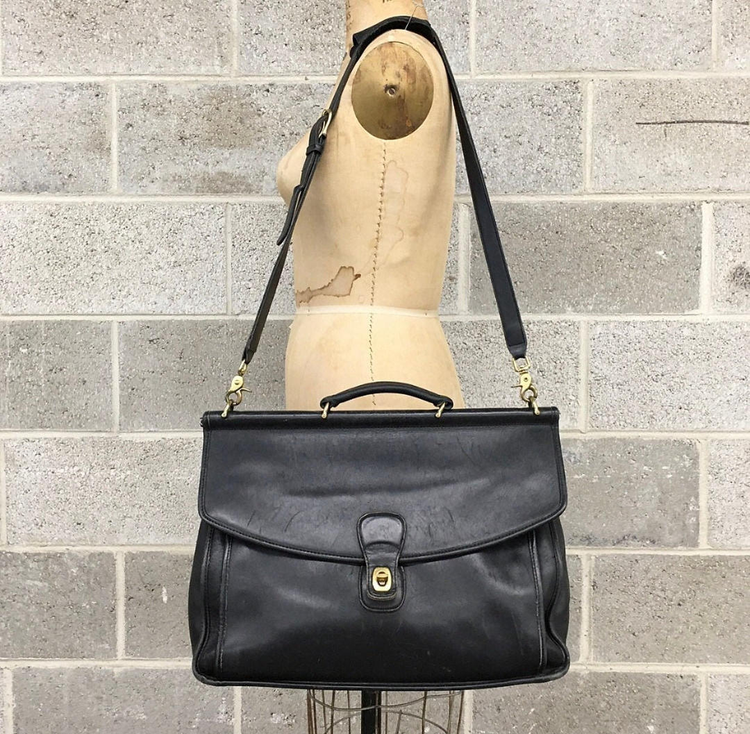 Vintage Coach Beekman Briefcase Retro 1990s Black Leather + Messenger ...