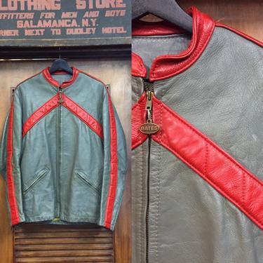 Vintage 1960’s “Bates” Leather Cafe Racer, Racing Leather, Chevron Detail, Vintage Clothing 