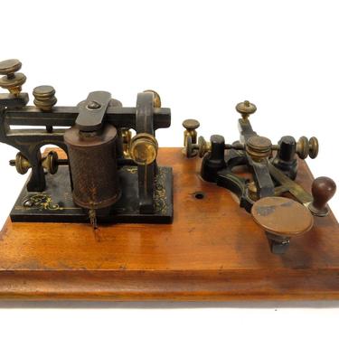 Antique PATRICK CARTER TELEGRAPH KEY &amp; SOUNDER W/ BASE Morse Code Transmitter NR