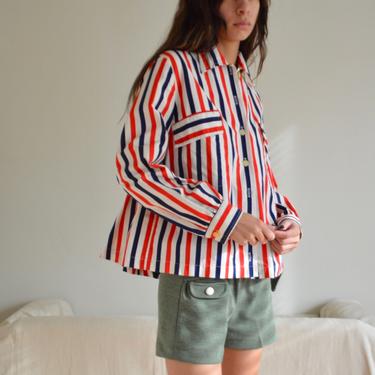 striped pleted shacket / 60s jacket top 