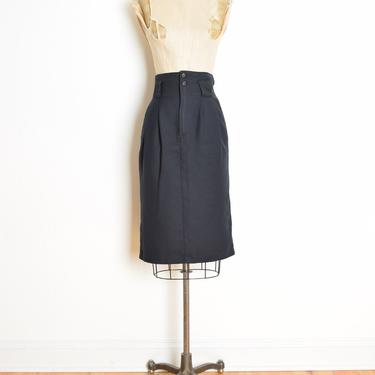 vintage 80s pencil skirt black high waisted simple basic secretary skirt XS S clothing 