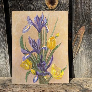 Vintage Floral Painting -- Floral Painting -- Iris Floral Painting -- Vintage Flower Painting -- Floral Art - Vintage Floral Art - 1970s Art 