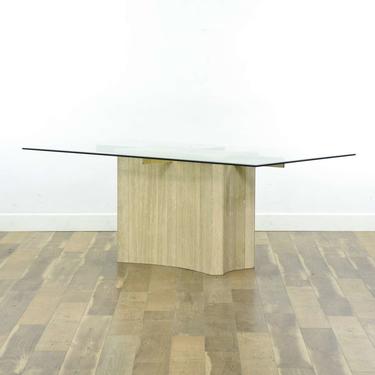 Vintage Stone Base Dining Table W Beveled Glass Top