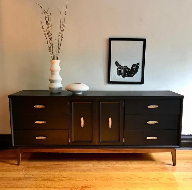 Matte Black And Wood Mid Century Modern Credenza Refinished Mcm