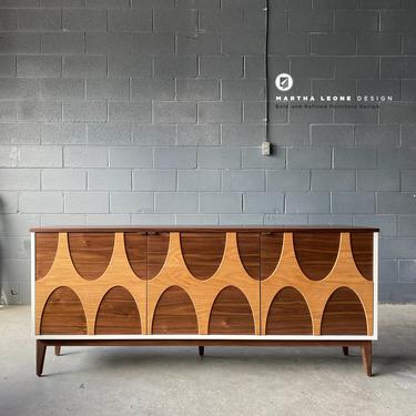 New Hand-Crafted Walnut Credenza with Wood Relief 