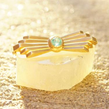 Vintage 14K Rose Gold & Aquamarine Bar Pin, Art Deco Brooch, Brilliant Blue Gemstone, Golden Ray Deco Setting, 585 Jewelry, 2&quot; L 