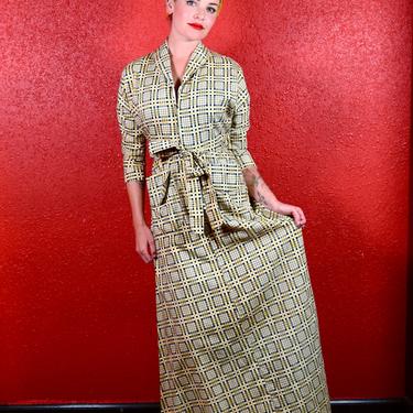 1940s Plaid Cotton Flannel Lounge Dress Small 