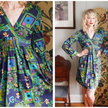 1960s Dress // Bold Print Barkcloth Dress // vintage 60s dress 