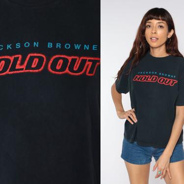 Vintage Jackson Browne Shirt Hold Out 80s Band Tshirt 1980 Tour Tshirt Concert T Shirt Tee Single Stitch 1980s Black Promo Tee Large 