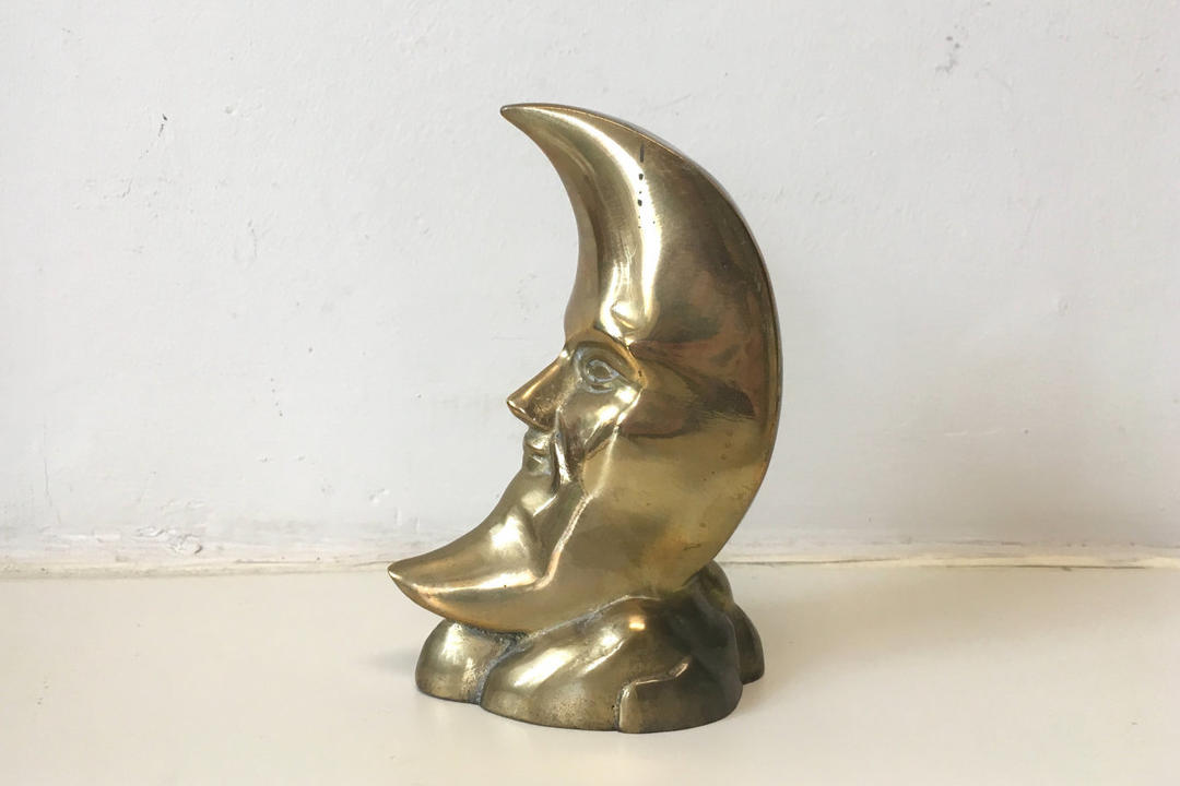 Vintage Brass Crescent Moon Bookend Figurine Statue Man in the | Check ...