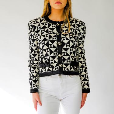 Vintage 90s Escada Quilted Silk Black & White Geometric | The 