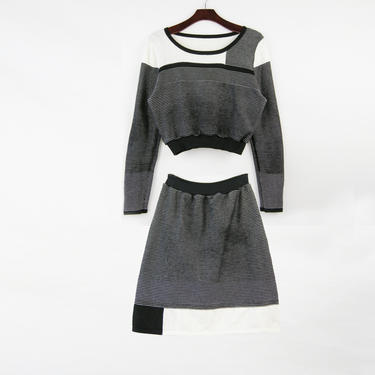 2pc Black\/White Knit Dress Set