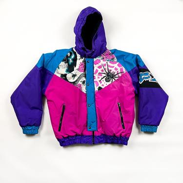 90s Fox Racing Motocross Image Winter Jacket / Spiders / Snakes / Neon Pink / Skulls / Goth / Ski / Medium / Nylon / Winter Jacket / 80s / 