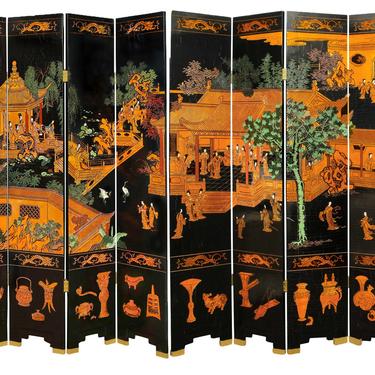 Pair of Large 6 Panel Artisan Chinese Screens Sold Through Karl Springer 1980s