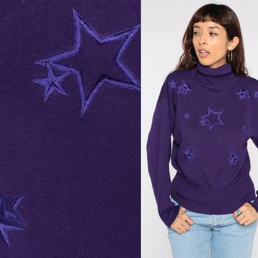 Turtleneck Sweater Purple Star Sweater Meister Ski Sweater 80s Wool Blend Pullover Jumper Vintage Knit Funnel Neck 1980s Medium 
