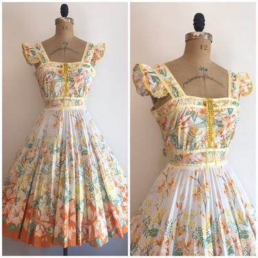 Vintage 1970s Novelty Border Print Floral Dress 70s Jr Edition Sundress NWT NOS 